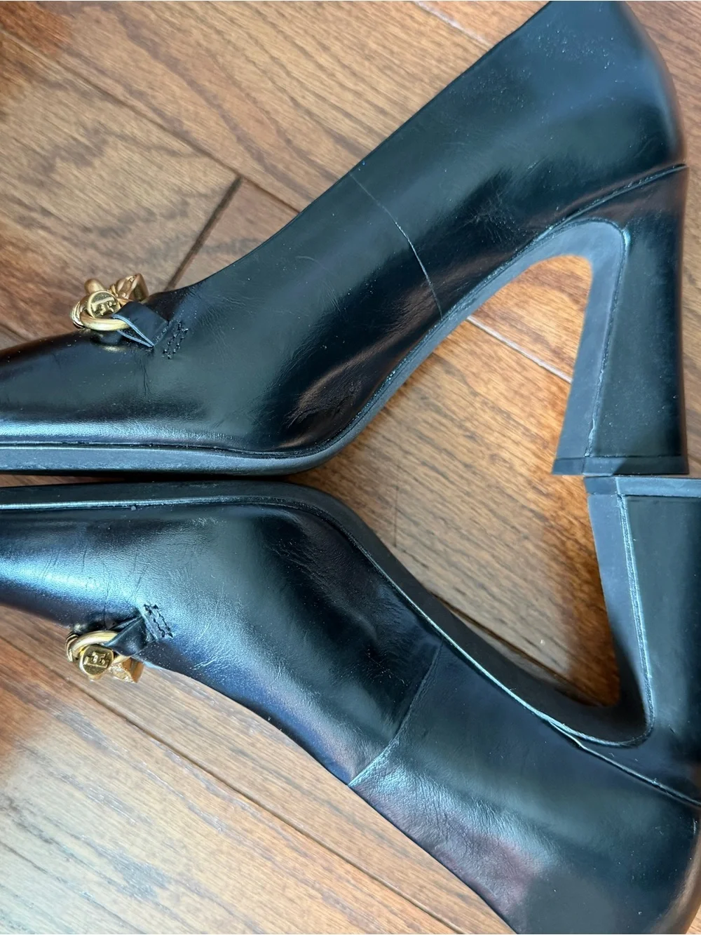 Tory Burch Jessa Black Leather Horse Head Block Heel Pump - Size 6.5